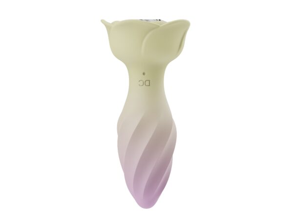 Gradient pink and yellow remote control rose bud anal plug with dimensions 1.3 inch width